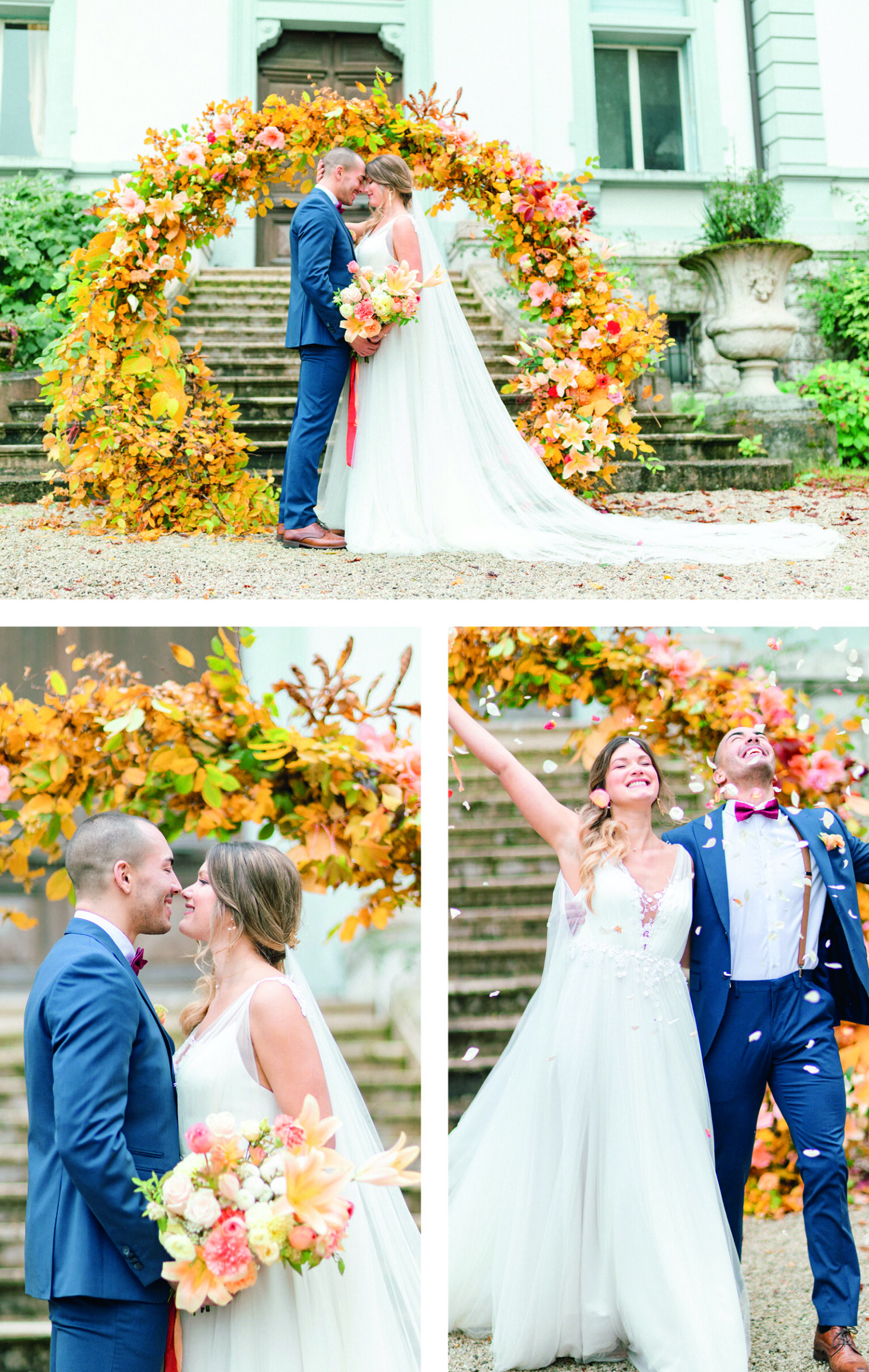 Cérémonie de mariage intime au chateau de Moulinsard arche florale